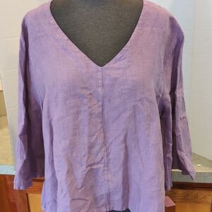 Bryn Walker Purple 3/4 Sleeve Flowy 100% Linen Top. X-Small